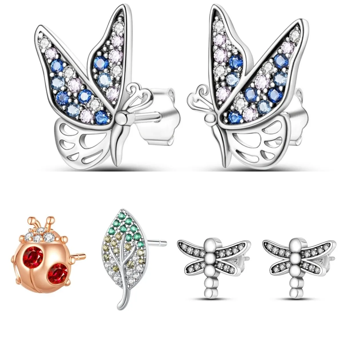 

925 Silver Ear Jewelry Insect Elements Butterflies Dragonflies Design Stud Earrings Luxury Fine Engagement Wedding Earring 2024