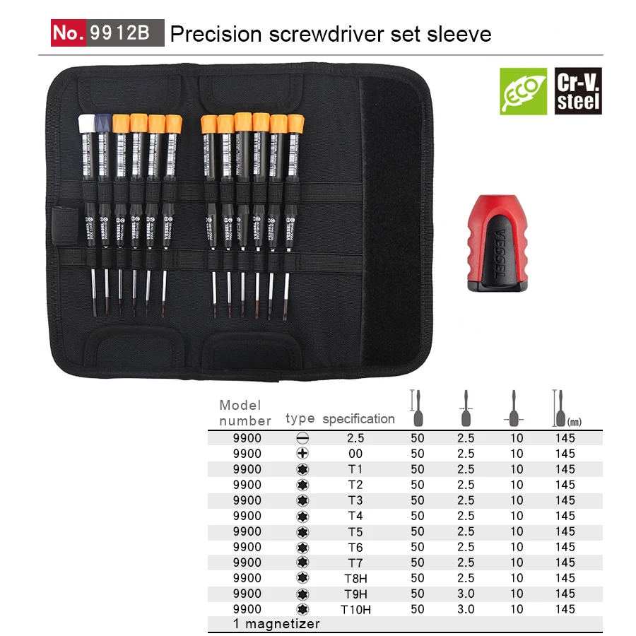 VESSEL 12-Piece Precision Screwdriver Set with Phillips/Slotted/Torx Screwdrivers,Pouch for Computer, Laptop, Watch NO.9912B