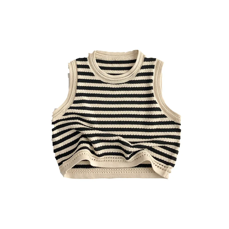 2024 Summer New Children Sleeveless T Shirts Cotton Boys Girls Striped Knit Vest Casual Kids Tee Vintage Baby Vest Clothes