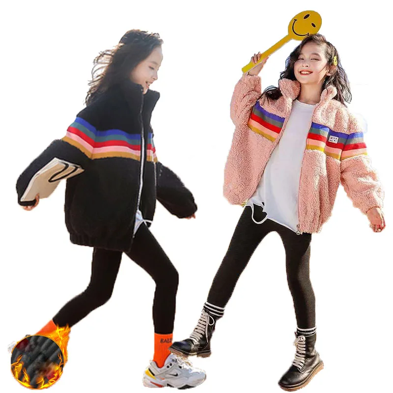 2023 Spring Girls Plush Jackets For 5-14 Years Old Teens Clothes For Teenage Girls Sports Outerwear Coat Autumn Kids Jackets