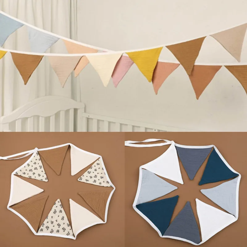 Bawełniane baner z chorągiewkami flagi trójkątne rekwizyty fotograficzne dla noworodków wiszący Banner pokój dziecięcy flagi gir