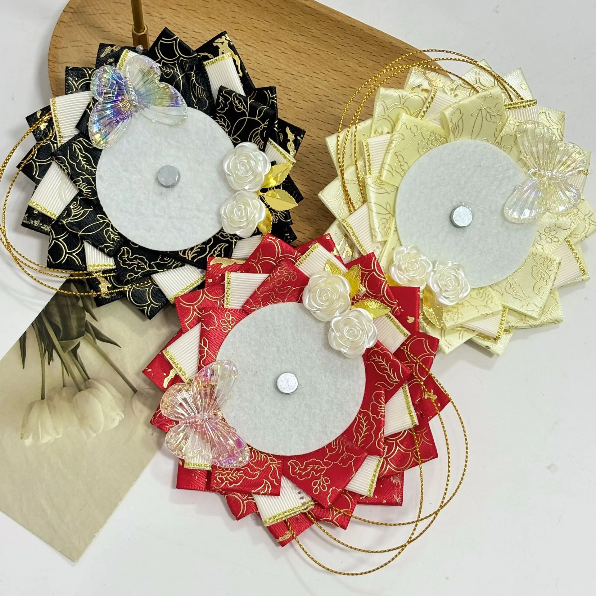 Green Ribbon Cosplay Ita Bags Rosette Protection Flower Pin Holder 58mm Badge Accessories Fill Tray Base Backpack Decorations