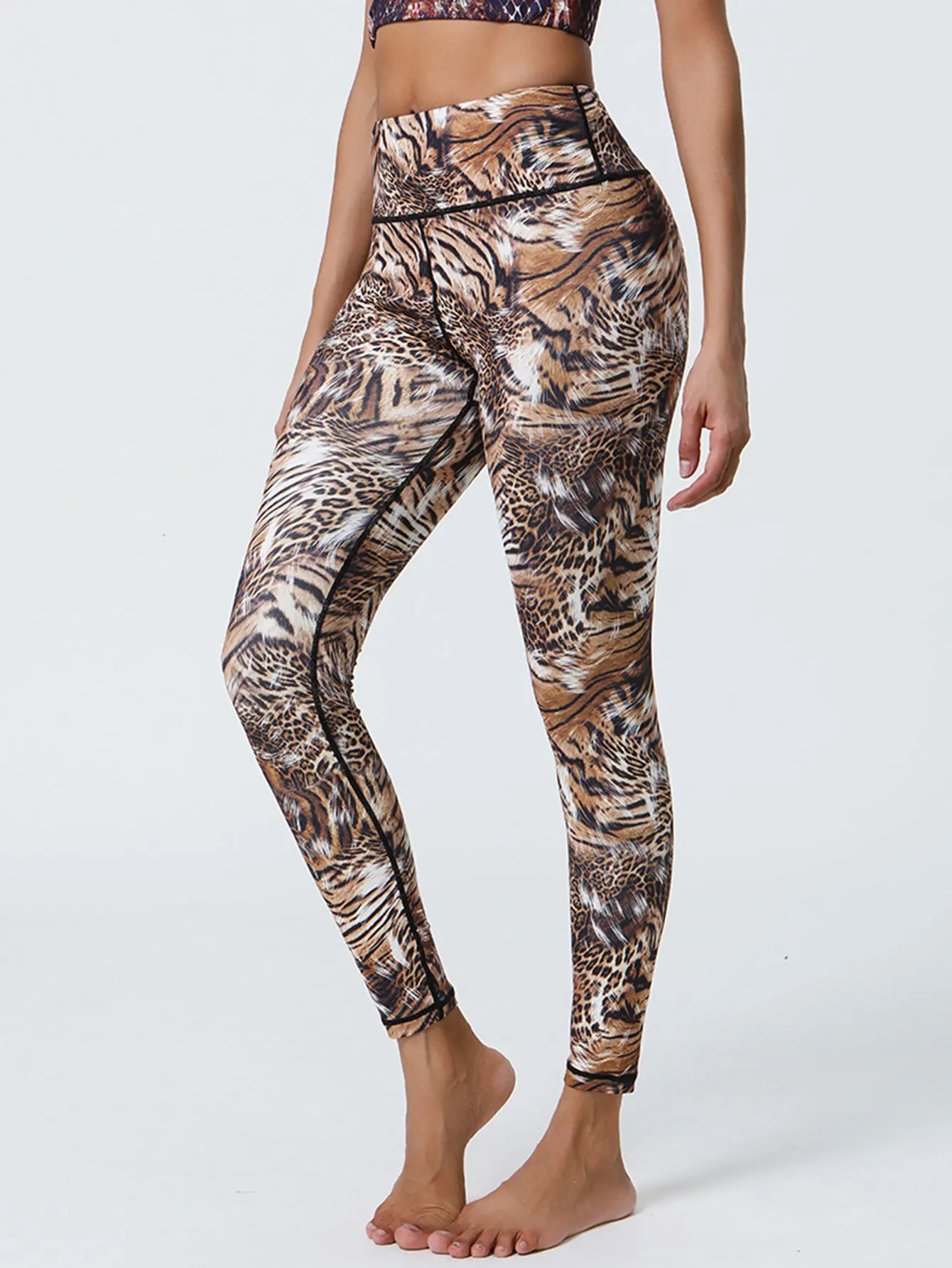 여성용 하이웨이스트 슬림핏 레깅스 풀 프린트 캐주얼 스포츠 바지 가을 겨울 일상복 패셔너블 베이직