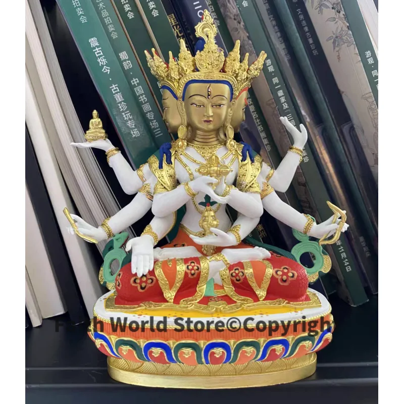 Tibet Nepal High grade Buddha statue HOME efficacious Protection color Paint Namgyalma ZUN SHENG FO MU Gold-plated brass statue