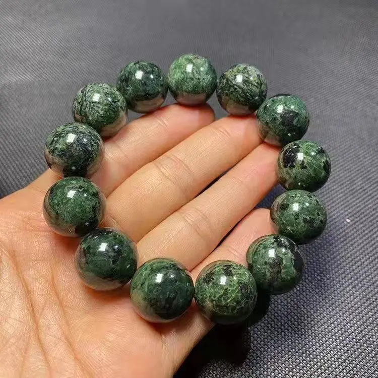 

Medicine king stone natural active magnetic single ring bracelet Xizang jade olive green meteorite dark green jade bracelet