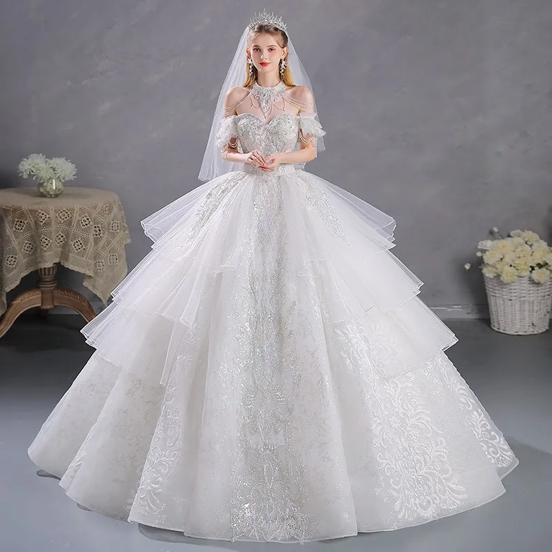 Luxury Dress 2024 High Quality Brides Wedding Dresses Sweetheart Shiny Ball Gown Luxury Lace Customize For Civil Wedding