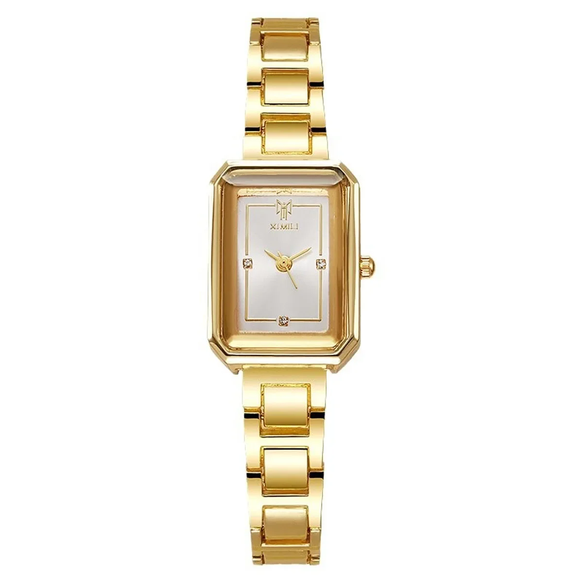 1pc-Rectangular Rhinestone Women's Steel Strap Watch, Simple and Versatile Square Women's Watch, Quartz Watch