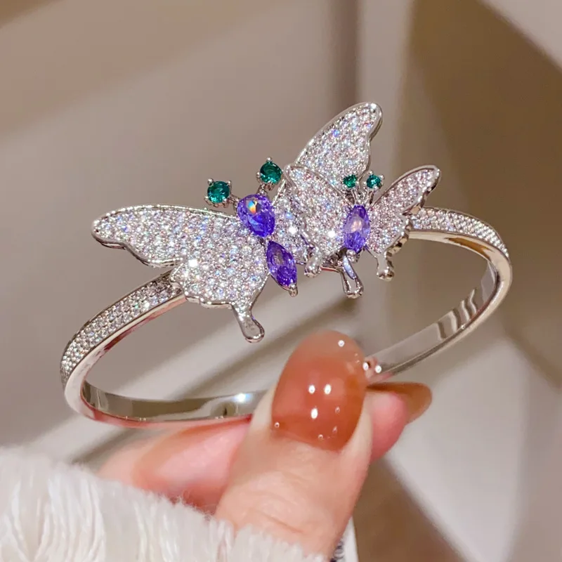 CC Violet Full Diamand Butterfly Bracelet for Women Bangle Fashion Accessories Shining Zirconia Bijoux Jewelry