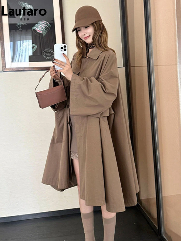 

Пальто-тренч Lautaro весна-осень, длинное, оверсайз, повседневное, женское, с отложным воротником, однобортное, свободного кроя, в корейском стиле, мода 2026
