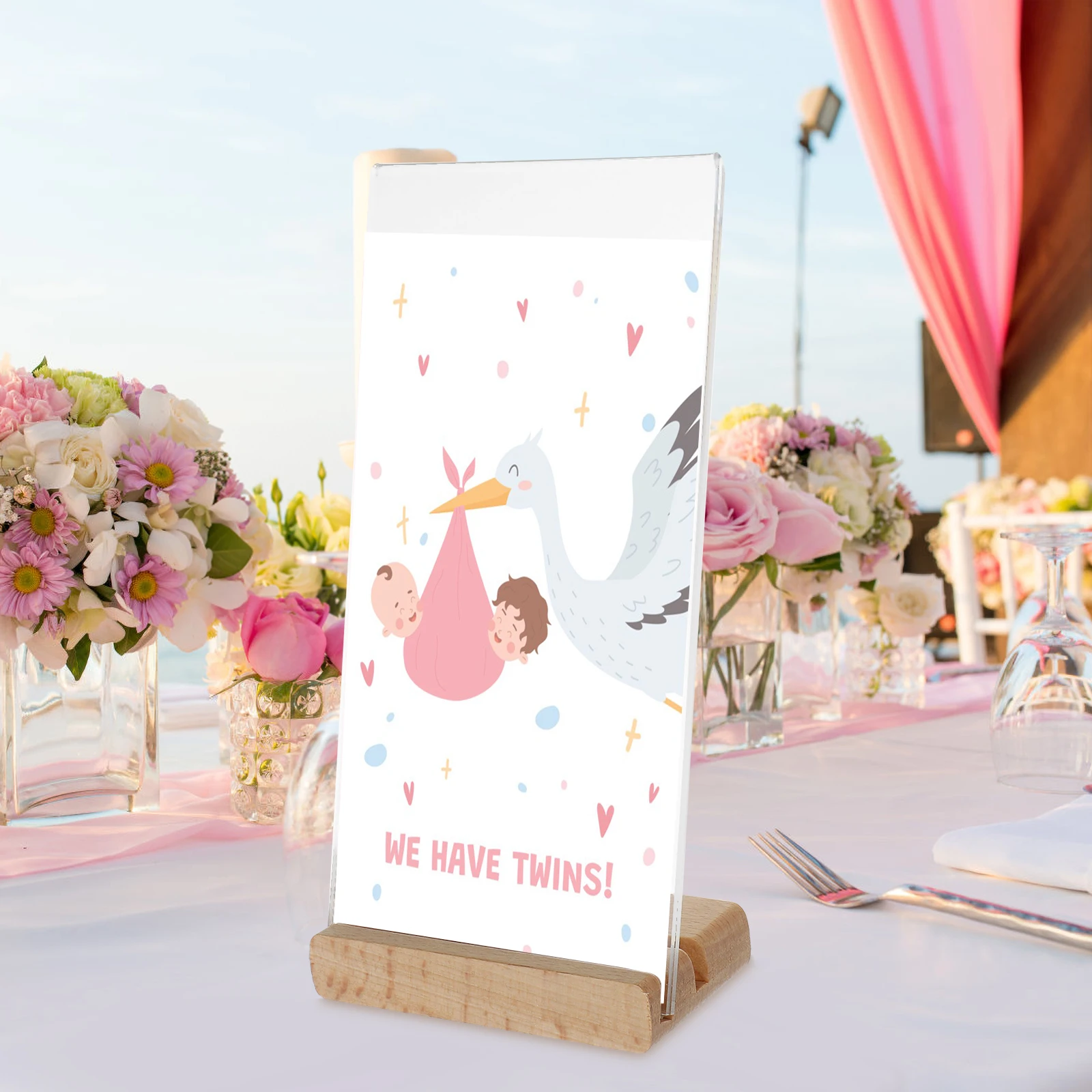 Présentoir de bureau en acrylique épais, support de menu en papier Transparent, Base en bois Stable pour Restaurant, café, librairie