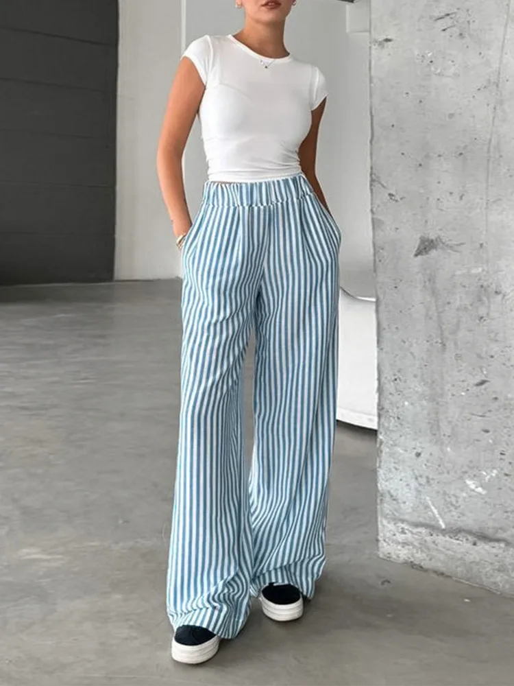 HOUZHOU Vintage Baggy Woman Striped Pants Patchwork Y2k Harajuku Classic Office Ladies Japanese Style Korean Fashion Trousers