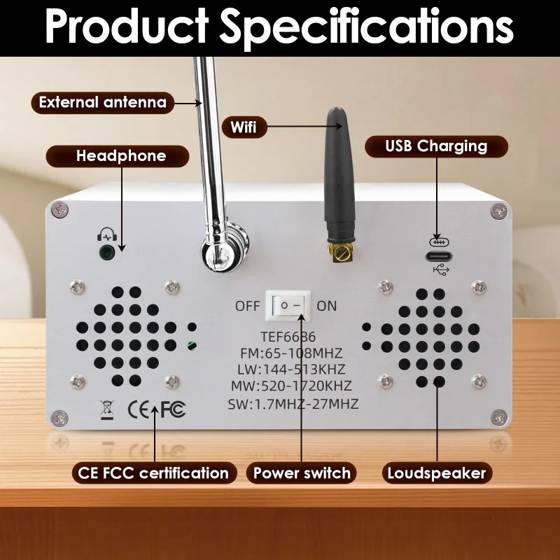 Amateur Radio Receiver TEF6686 DSP Digital Tuner Multi Band Global Broadcast Radio Aluminum Alloy Housing view 3
