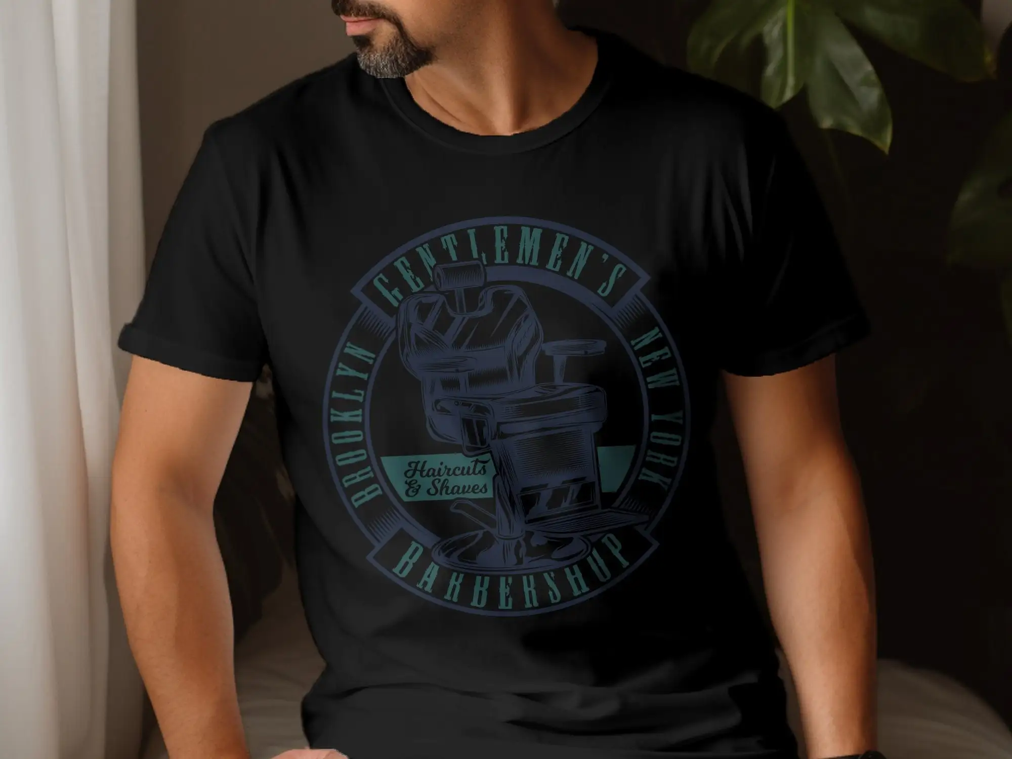 Vintage Brooklyn Barbershop T Shirt Gentlemen's Haircuts and Shaves Classic Barber Chair Retro Style New York Fashion Apparel