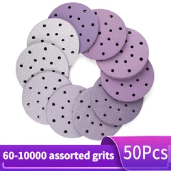 50Pcs 6 Inch 17 Hole Sanding Discs 320-10000 Grit Assorted Sandpaper 150mm Hook and Loop Random Orbital Sander Round Sand Paper