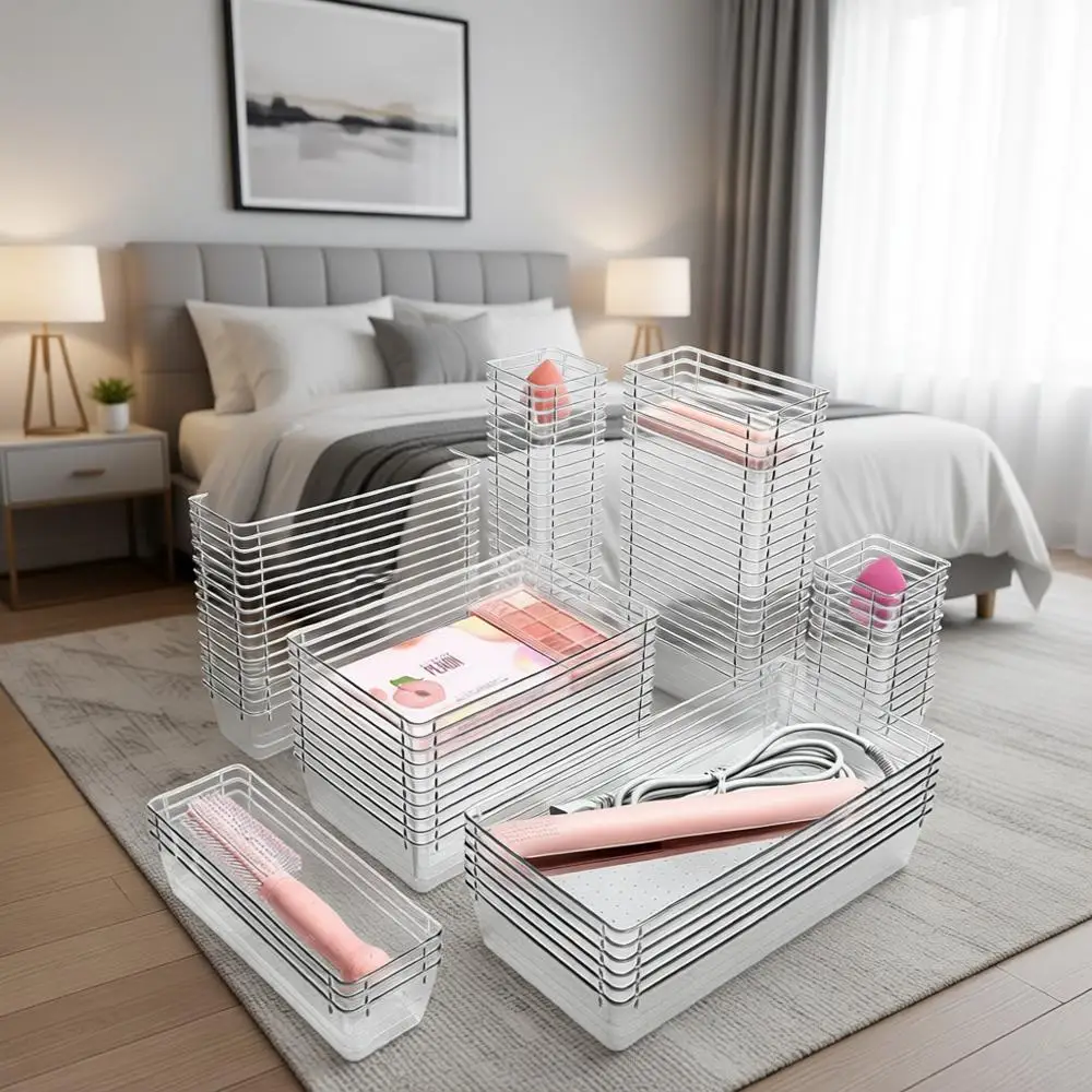 

Набор из 5 прозрачных пластиковых органайзеров для хранения в ванной, для косметики, для кухни и для офиса