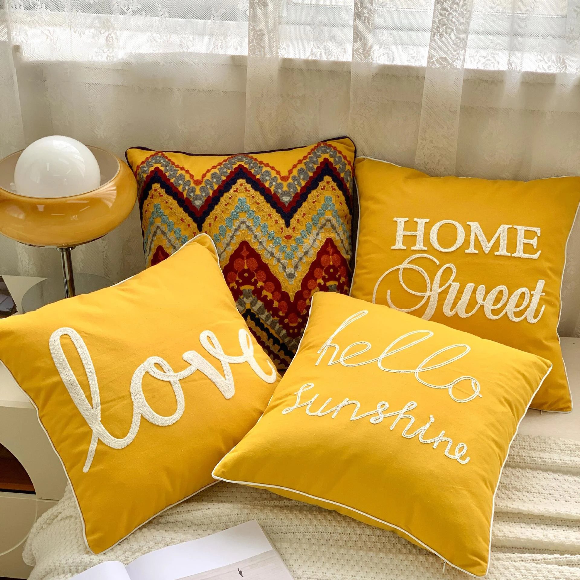 

Retro Towel Embroidery Cushion Cover 45x45cm Vintage Cotton Canvas Pillow Case for Sofa Living Room Bohemian Throw Pillow Cover