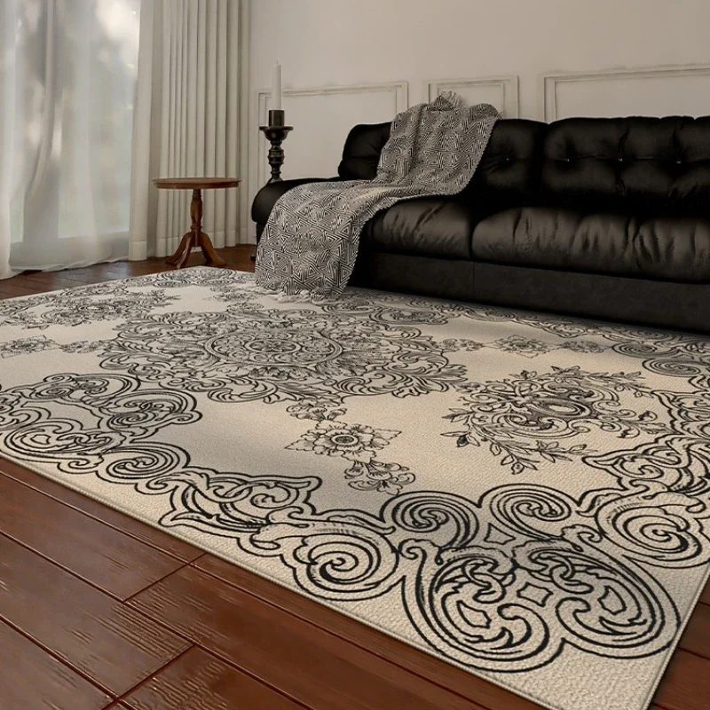 

French Retro Living Room Large Area Carpet Ethnic Style Bedroom Carpets Black White Home Rug Pattern Luxury Study Easy Care Rugs