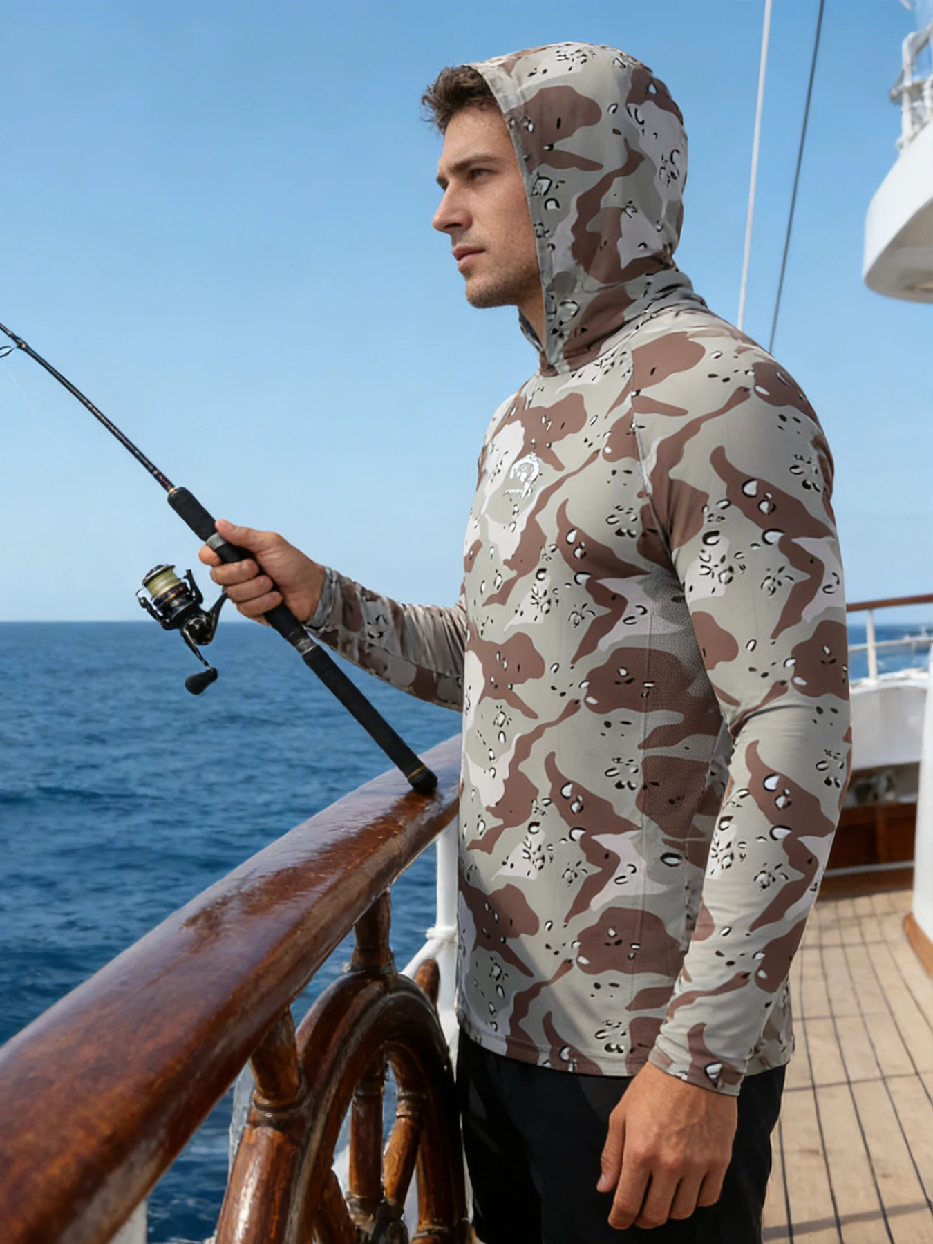 

Мужская рыболовная футболка-худи с длинным рукавом, защита от УФ-излучения UPF 50+, быстросохнущая, легкая и дышащая, для рыбалки, пляжа, озера