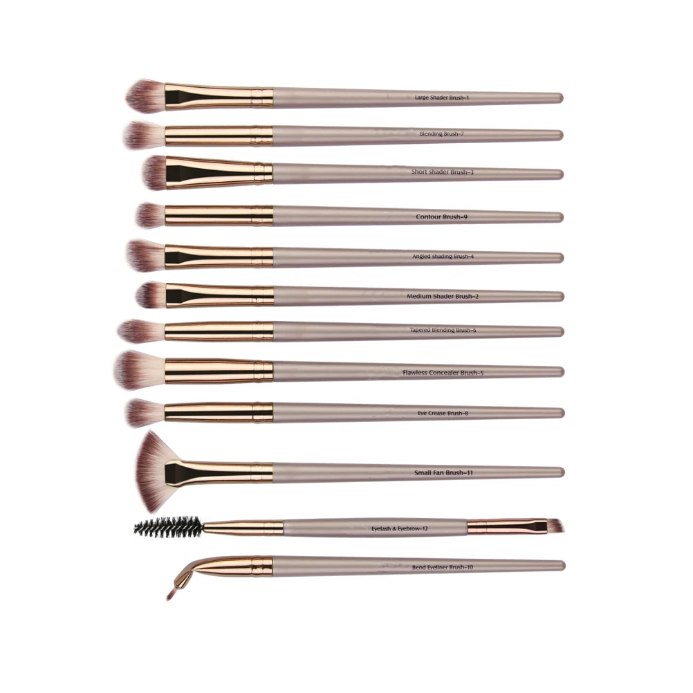 12-delige oogschaduwborstelset Premium kunstvezelharen Kit voor vrouwen Gouden make-uptools Multifunctioneel