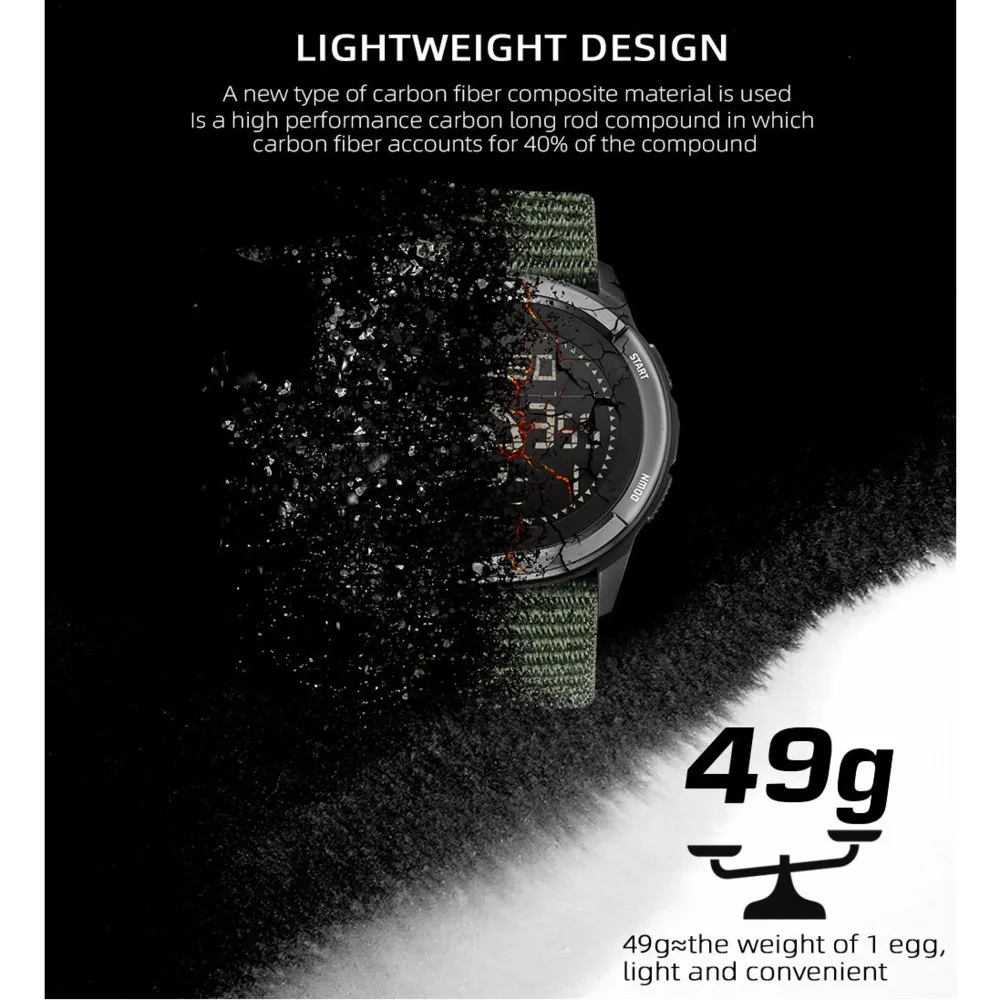 NORTH EDGE Mens Watch ALPS 45mm Metronome Compass Waterproof Carbon Fiber Case Nylon Strap Watches for Men with Box Reloj Hombre