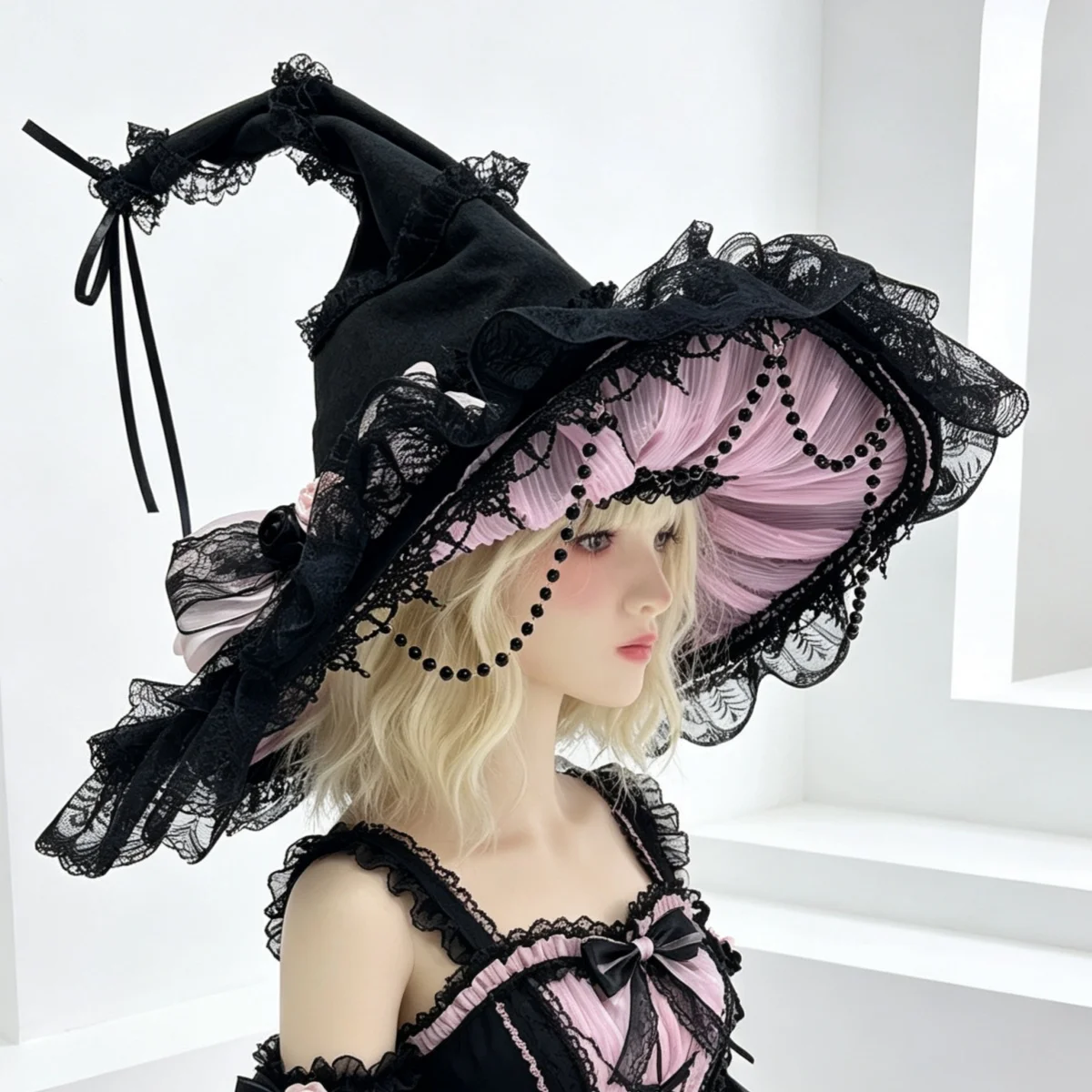 BNT Hut mit Schleife, Lolita, Schwarz, Halloween, Hexe, Lei Sibonett, Fledermaus, Spitzenschleife, Bnt-Kopfbedeckung, Mädchen, Frauen, Cosplay, Haarschmuck – Detail 6