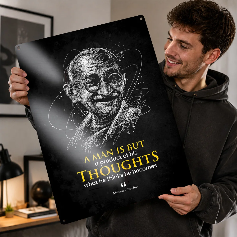 Mahatma Gandhi Thoughts Quote Textured Metal Poster Scribble Wall Art For Home Office Customized Aluminum Sign Motivational Gift