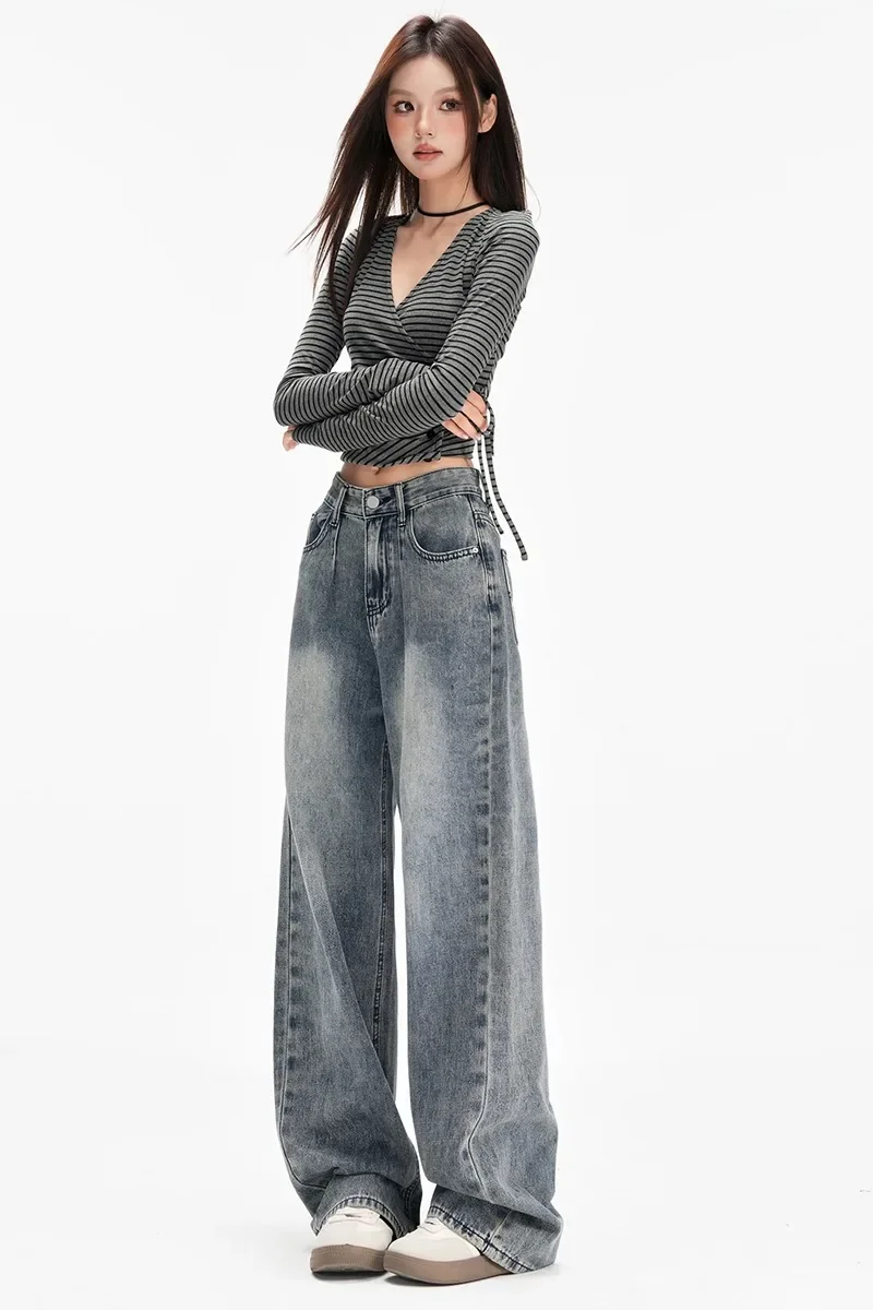 Vintage Baggy Hohe Taille Fleece Jeans Frauen Y2K Breite Bein Übergroßen Harajuku Beliebte Mode Winter Streetwear Männer Jeans Hosen