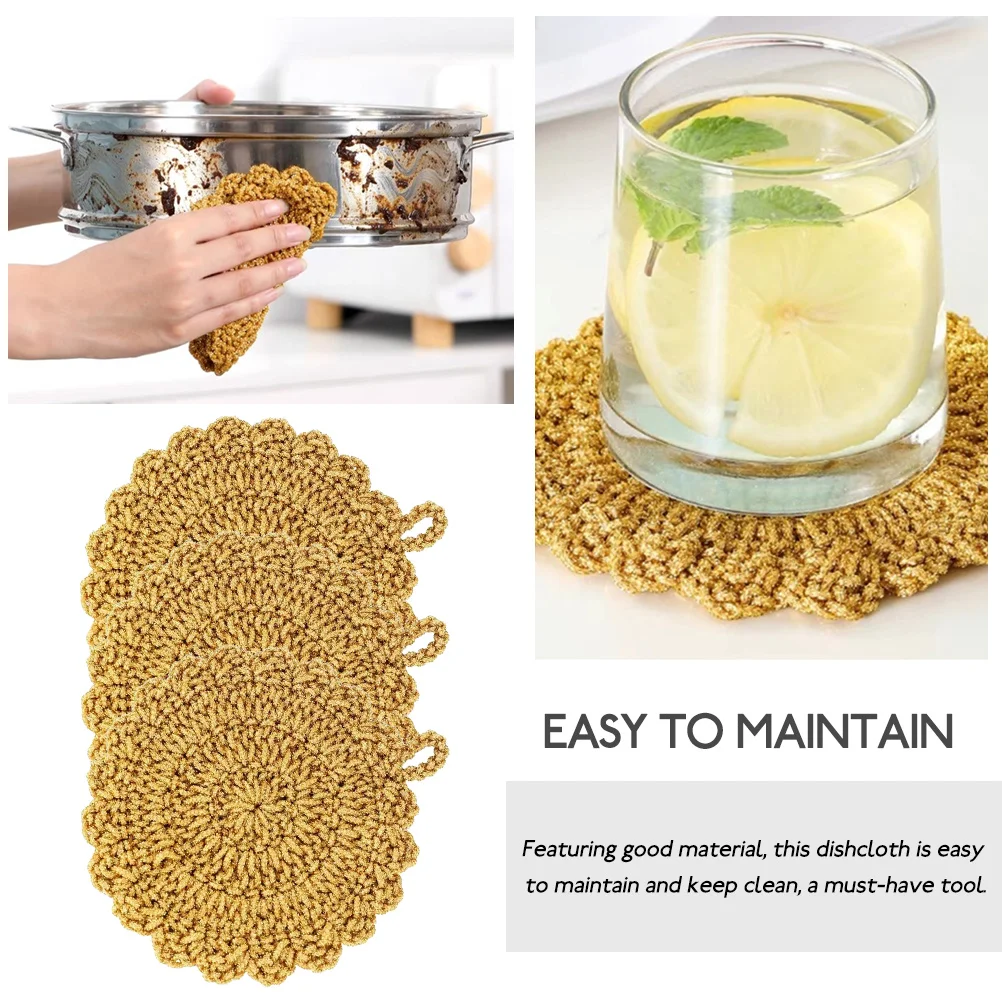 

3pcs Dish Cleaning Cloth Kitchen Dish Cloths Gold Thread Polyester Easy Clean Multifunctional Pan Towel Scouring Cloth