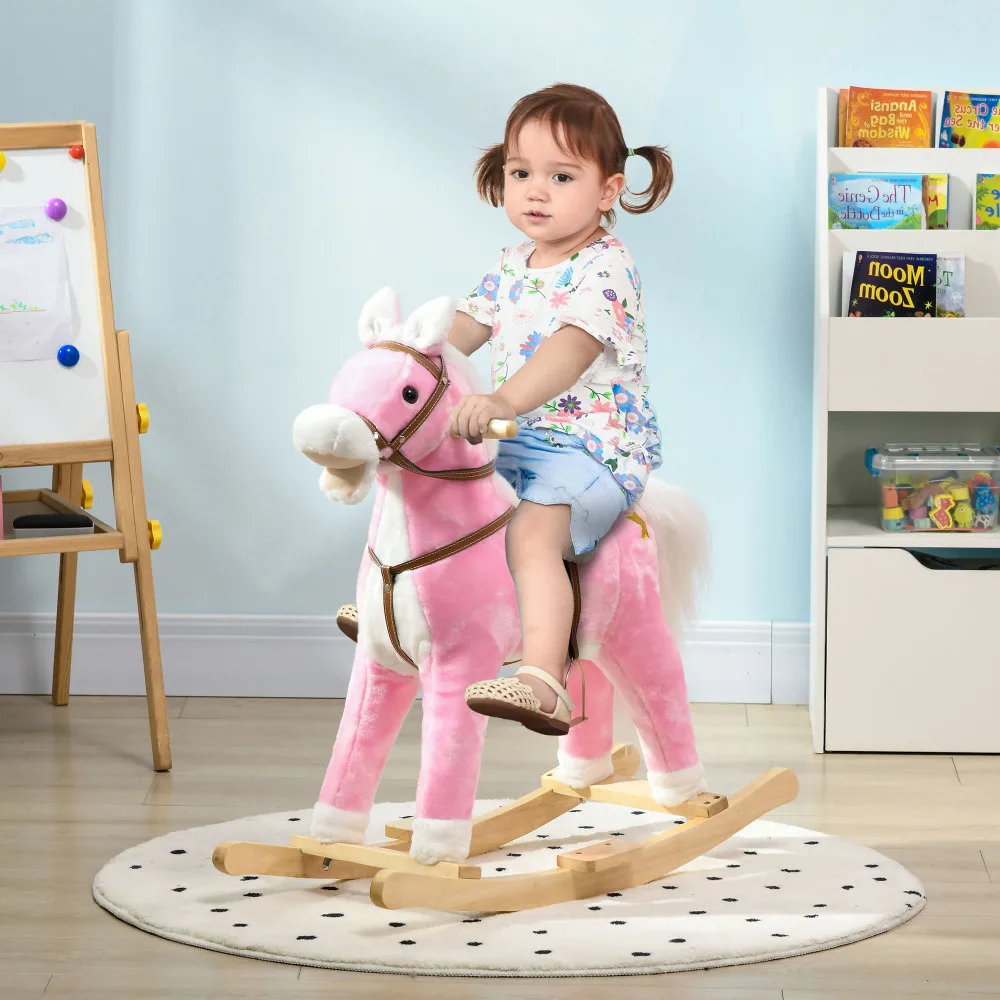 Rocking Horse with Sound, Ride on Horse with Saddle, Toddler Rocker, Gift for 3-8 Year Old, Pink