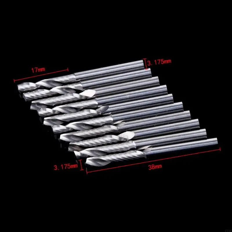 10 PCS 1/8 "단일 플루트 탄화물 나선형 코 엔드 밀 라우터 비트 17mm C7AC