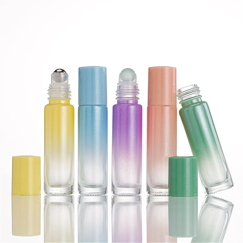 

10PCS 10ml Gradient Color Glass Roller Bottles, Pearlized Refillable Containers for Massage Oil & Floral Water