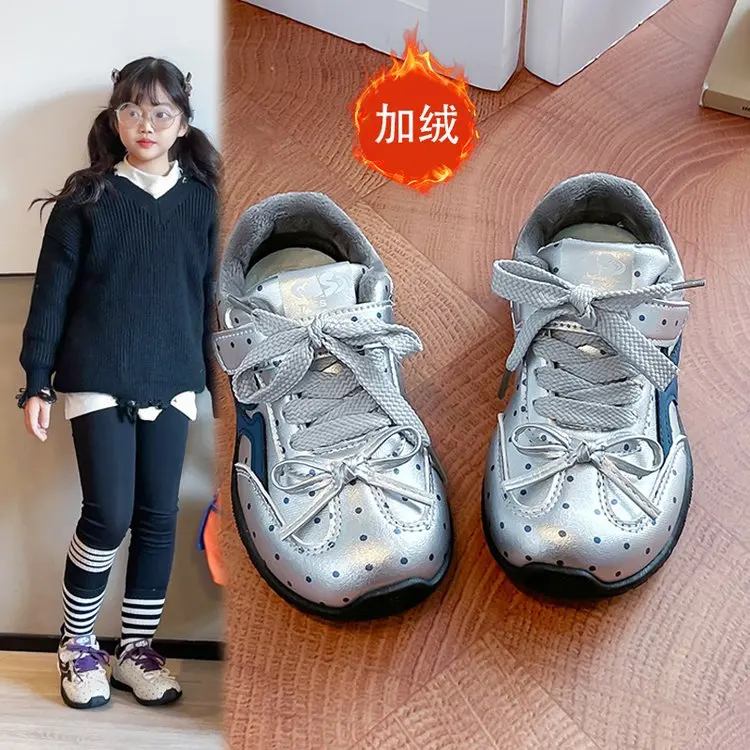 Leather sports shoes 2026 autumn new retro girls' baby plush soft soled children's shoes Comfortable Super Soft