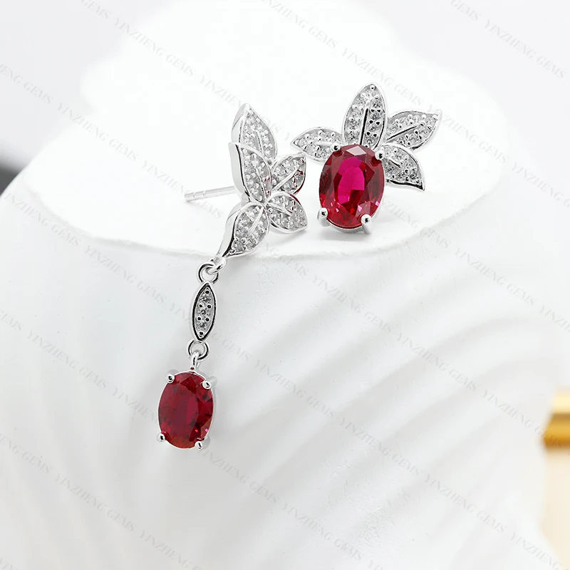 925 silver irregular design lab grown ruby lab grown zambia Earrings for women