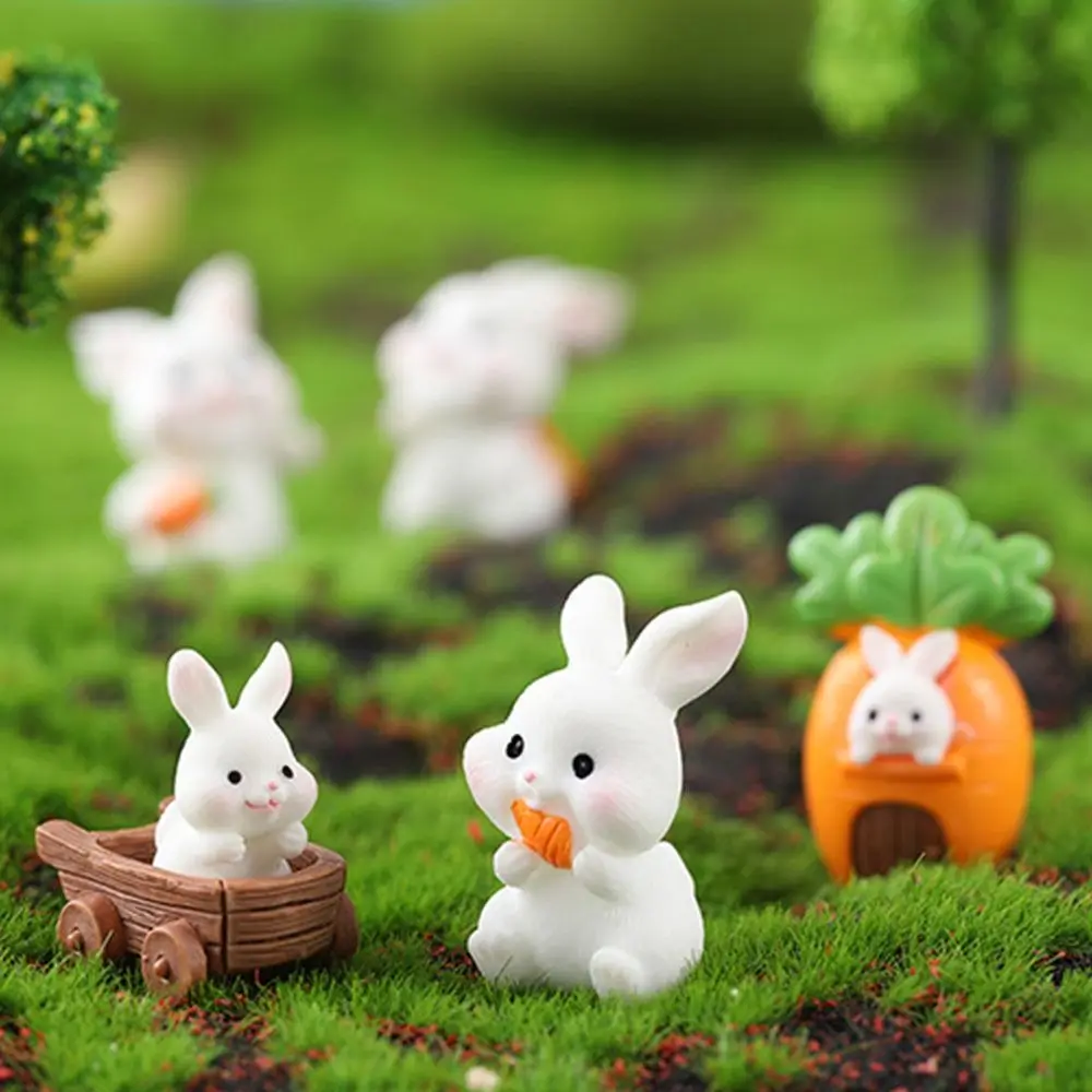 Cartoon Carrot Rabbit Figurines Handmade Resin Bunny Micro Landscape Ornaments Realistic Mini Mini Carrot Decoration Courtyard