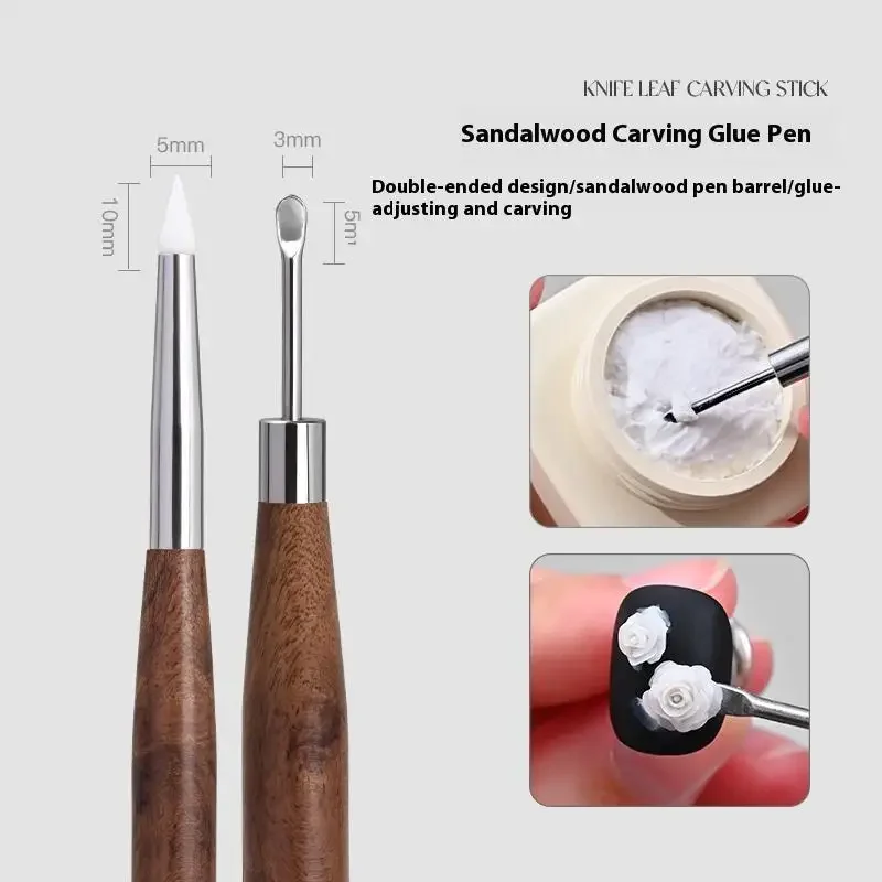 Multifuncional sândalo/acrílico dupla cabeça escova da arte do prego escultura flor pintura caneta mistura diy manicure ferramenta
