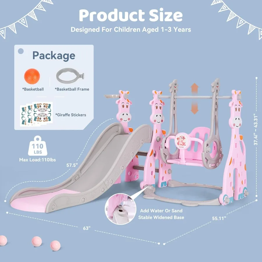 Set di scivoli e altalena per bambini 4 in 1 Scivolo per bambini per età 1836 mesi Set da gioco per scivoli per bambini per interni ed esterni con palla da basket Cl