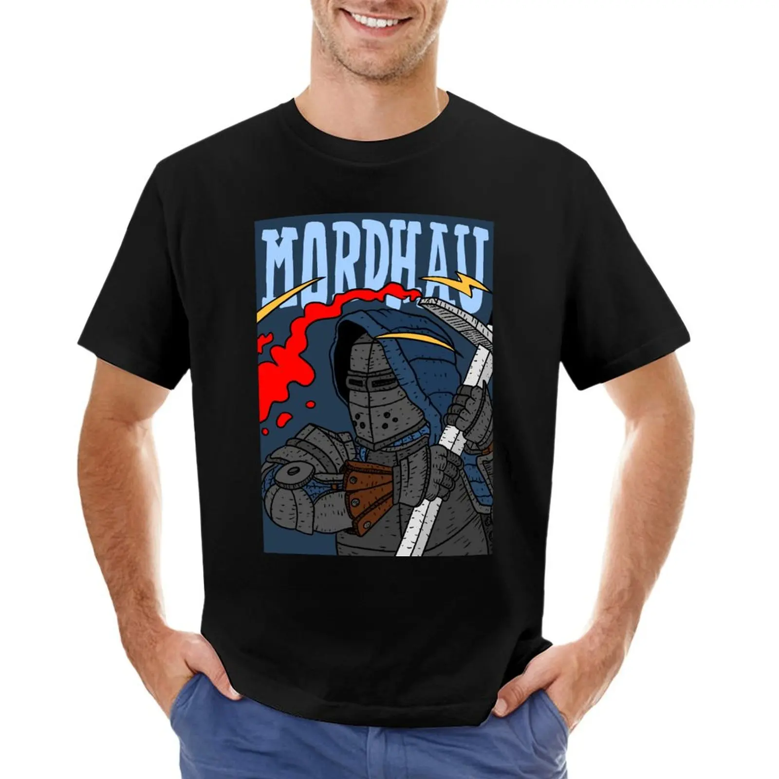 mordhau, the knight's sword chop. video game art. T-Shirt graphic shirts Aesthetic clothing boys whites men workout shirt