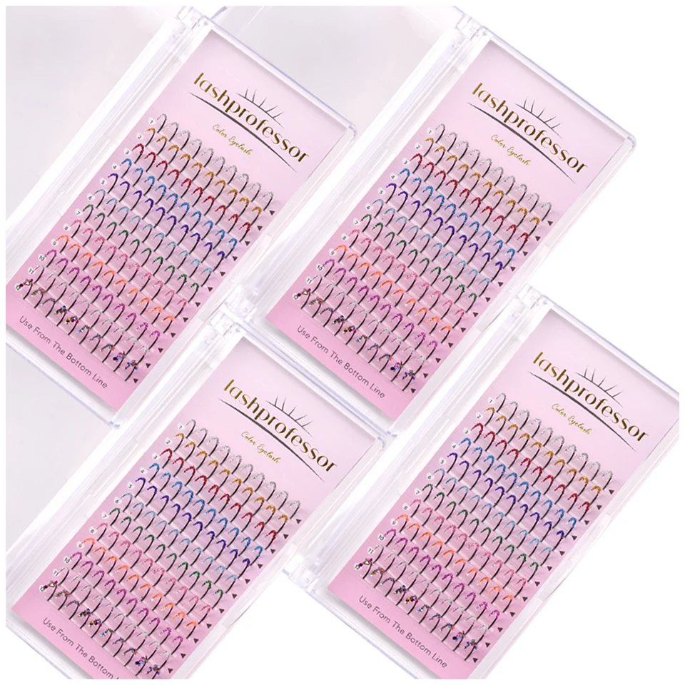 Extensions de cils à paillettes colorées, pointes colorées brillantes, Volume russe, cils individuels préfabriqués, pour maquillage Cosplay