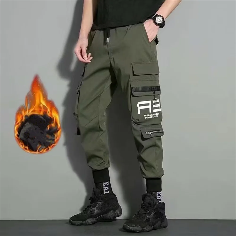 Calça cargo multi bolso masculina, moletom de cordão, corredores masculinos de hip hop, macacão ao ar livre, moda casual