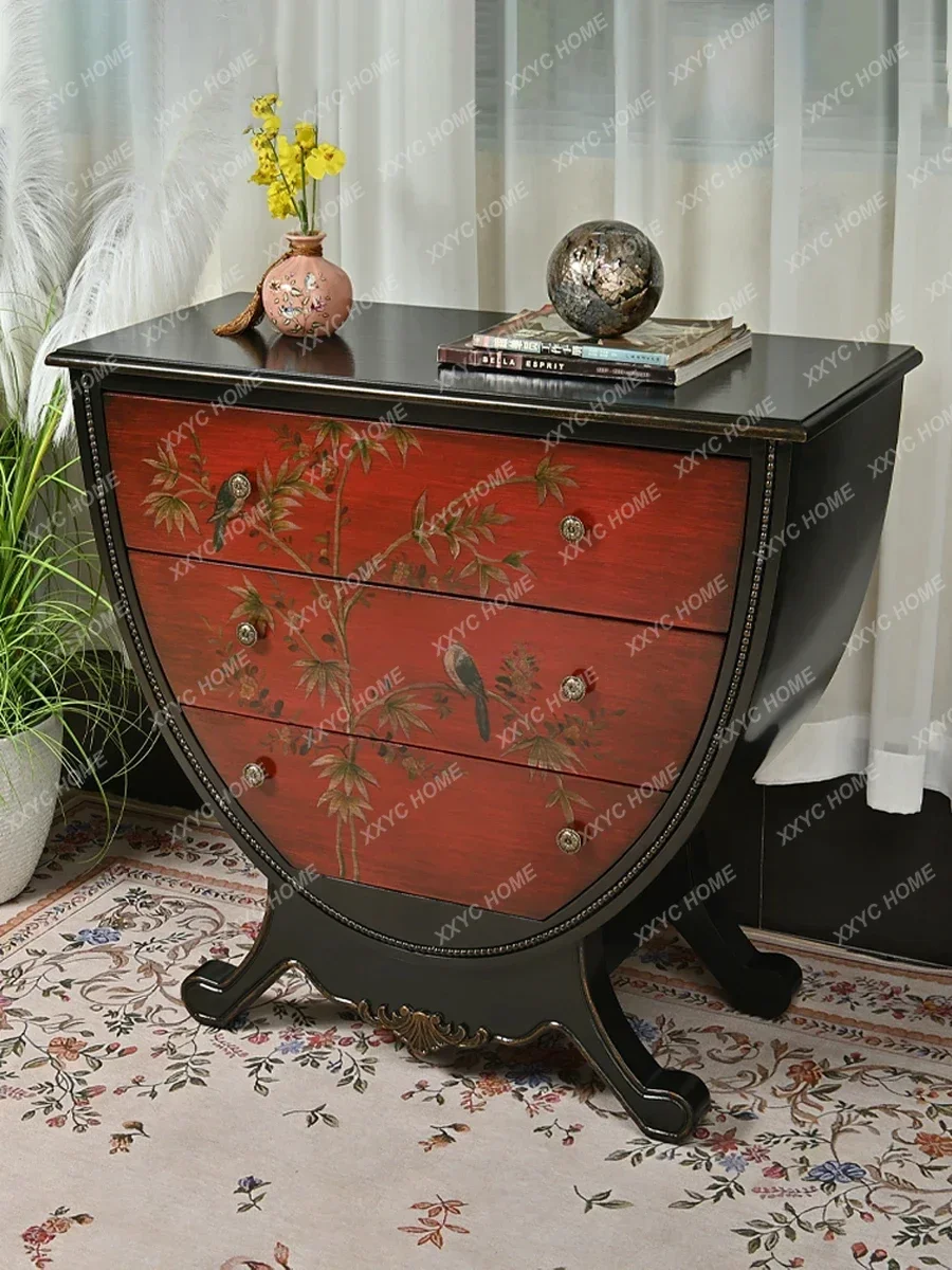 American Retro Aisle Solid Wood ，Drawer Storage ，Cabinet European Style Console， Country Distressed Side Cabinet.