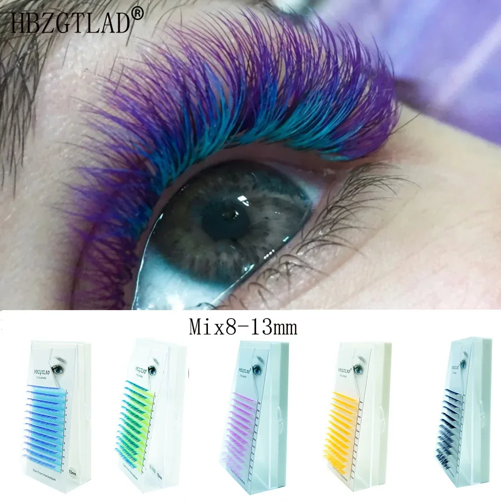 HBZGTLAD C/D Curl 0,07/0,1 MM 8-13 MM Mix Länge Farbe Gefälschte Wimpern Extensions Einzelne Farbige Wimpern Falsche Nerz Wimpern