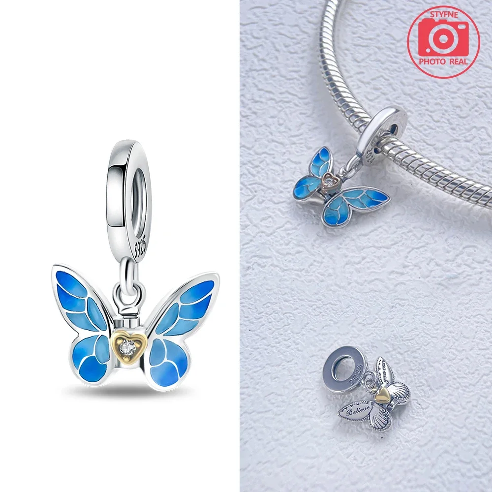 فراشة اليعسوب قلادة فضية الألوان خرز تميمة صالح الأصلي سحر خرز سوار للنساء صنع المجوهرات الهدايا #5