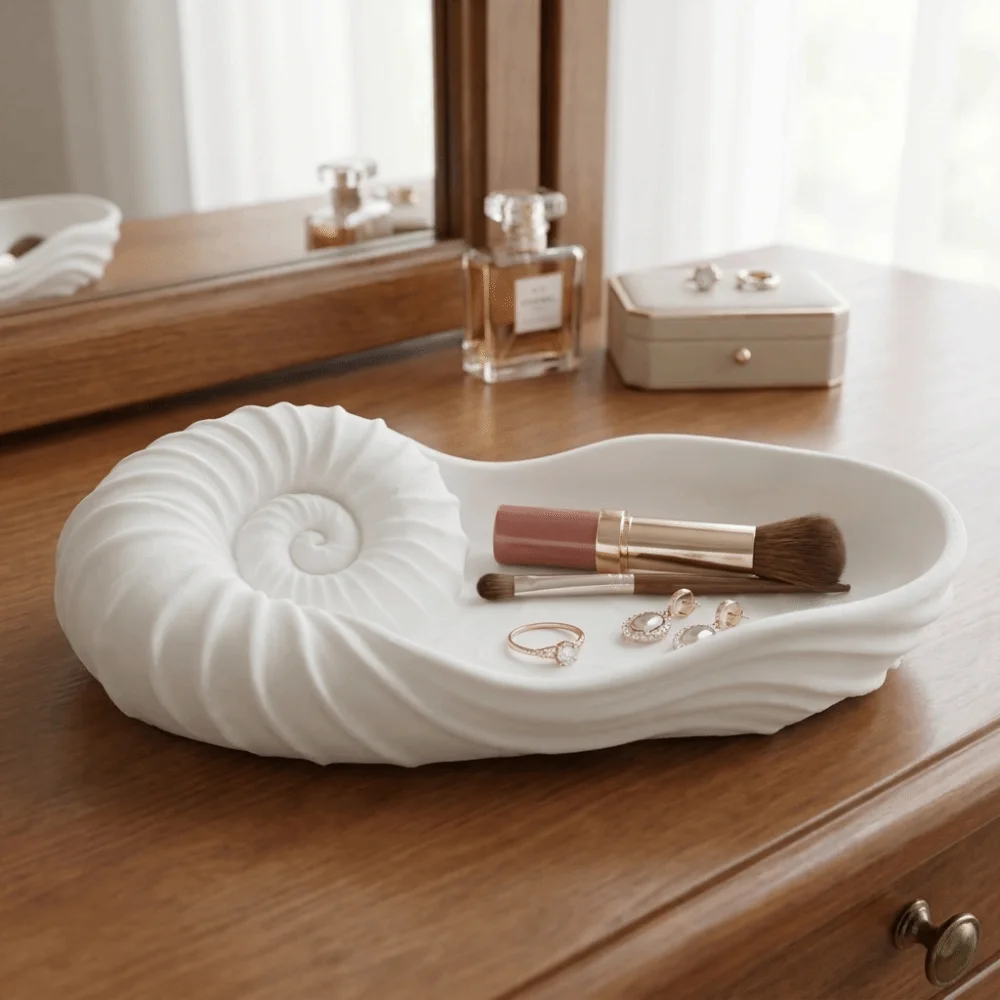 Creative 3D Printed Nautilus Shell Tray Conch-Shaped Spiral Design Shell Trinket Dish Coastal Style Plastic Key Holder Gift Idea