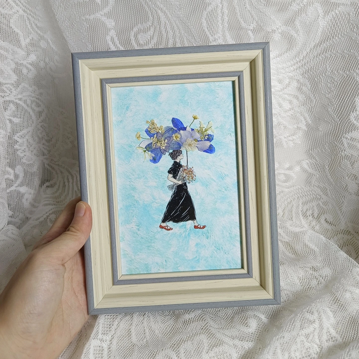 

0058 Pressed Flower Art Handmade Home Decor Unique Gift Idea Vintage Flower Wall Art Rustic Decor Boho Style Decor Minimalist