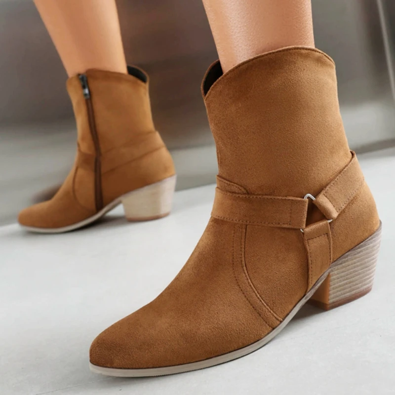 Brown Ankle Boots for Women 2025 Winter Shoes Black Short Riding Boot Block Low Heels Footwear Shoes Unisex Large Size 50