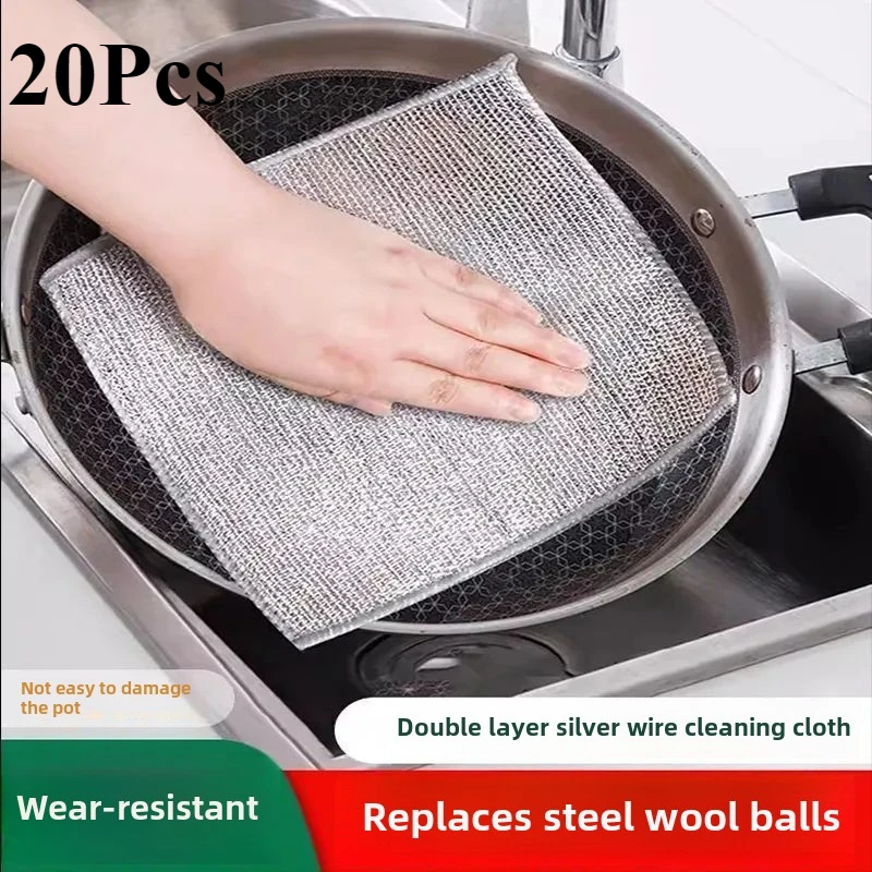 20Pcs Magic Cleaning Cloth Thickened Double -sided Metal Steel Kitchen Cleaning Tools Dish Pot Washdishing Cloths Clean Tools