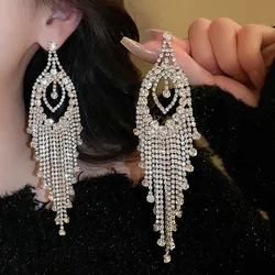 2024 New Water Droplet Tassel Exaggerated Style Rhinestone Earrings Banquet Ear Accessories