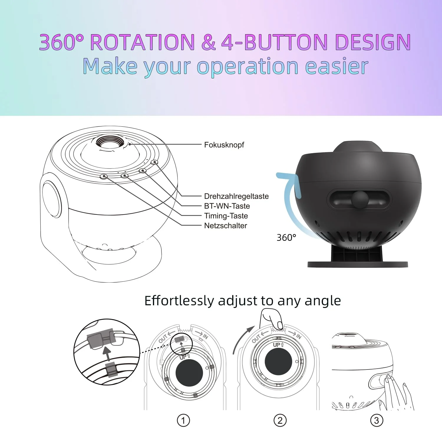 قطعة واحدة من جهاز عرض القبة السماوية لغرفة النوم Pro الإصدار Galaxy Star مع وظيفة بلوتوث للتحكم عن بعد للأطفال والكبار