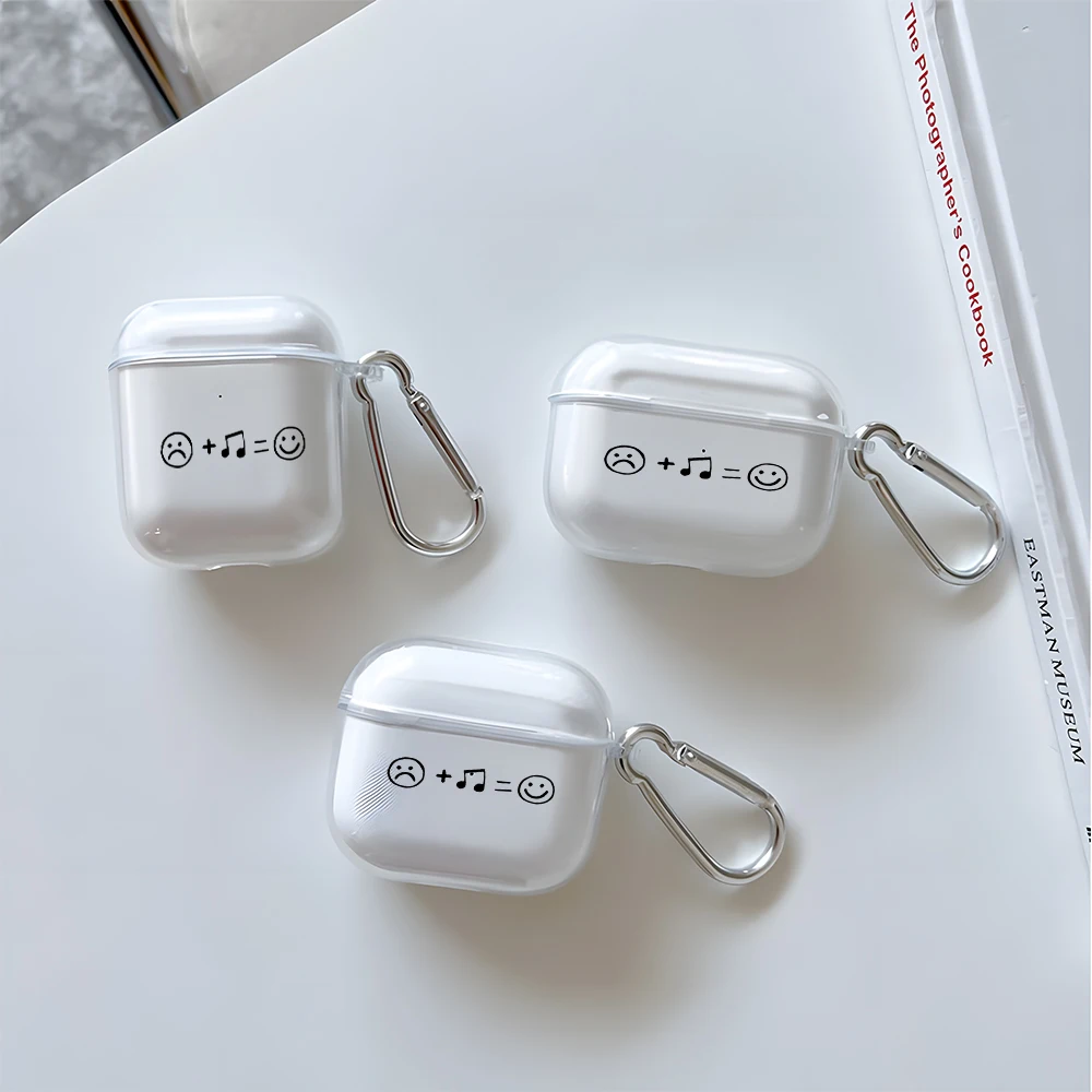 Happy Face Music Pattern Clear Earphone Case for AirPods 1/2/3/4 Earbuds Case For AirPods Pro 3/Pro 2/Pro TPU Protective Cover