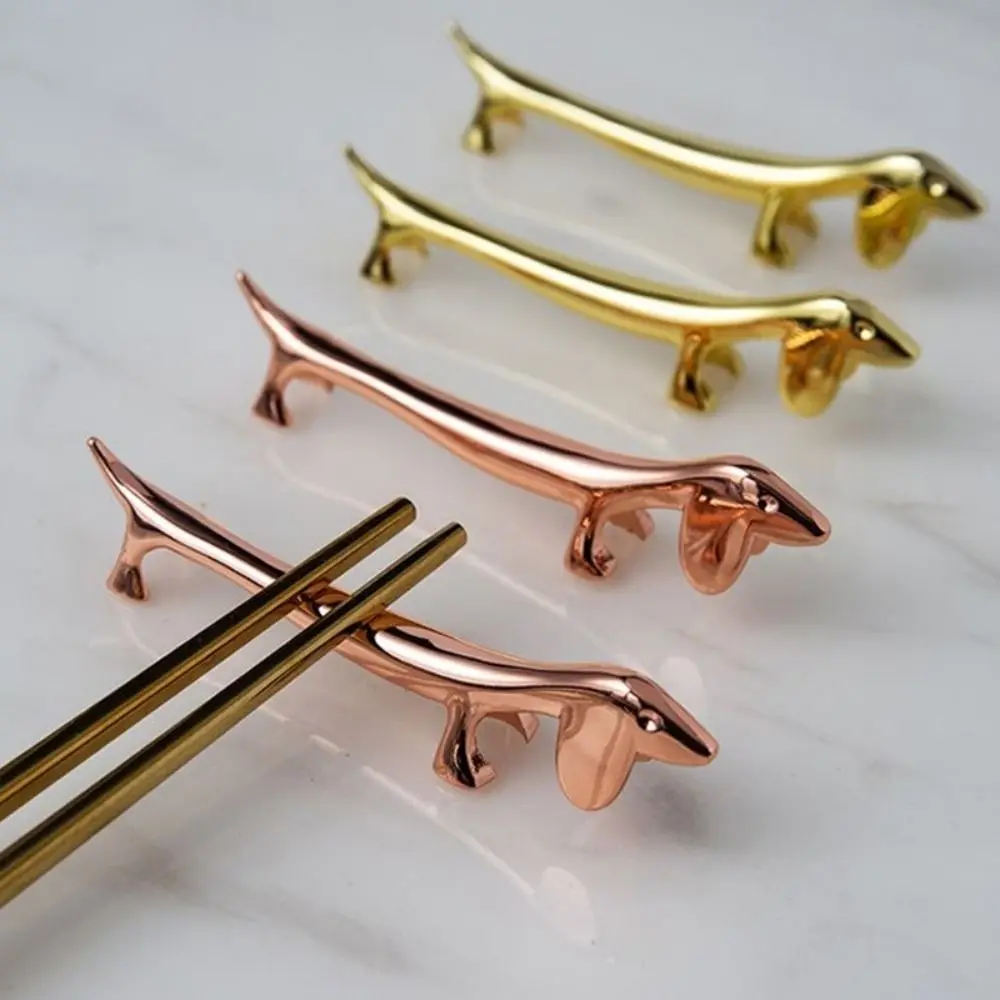 2PCS Zinc Alloy Dachshund Dog Chopstick Holder Dog Shape Cute Chopstick Rest Decorative Silver Tableware Chopstick Pillow